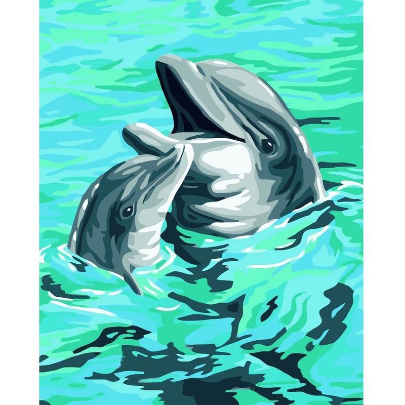 Dolfijnen - Schilderen op nummer Diamond painting | Eigen foto | Dieren | Kopen | Dikke dames | Action | Nederland | Steentjes | Diamant | De Diamond Painter