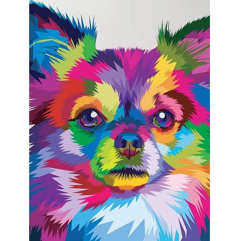 Gekleurde hond Diamond painting | Eigen foto | Dieren | Kopen | Dikke dames | Action | Nederland | Steentjes | Diamant | De Diamond Painter