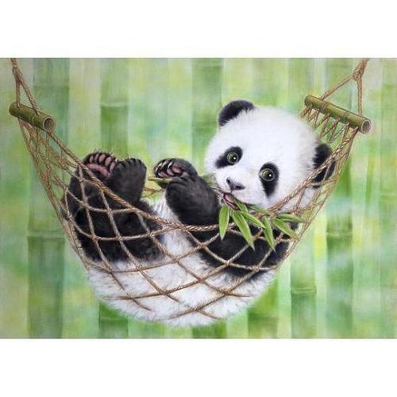 Panda in hangmat Diamond painting | Eigen foto | Dieren | Kopen | Dikke dames | Action | Nederland | Steentjes | Diamant | De Diamond Painter