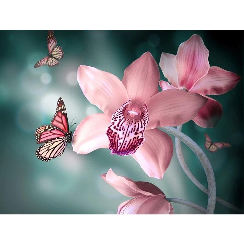Roze bloemen met vlinders Diamond painting | Eigen foto | Dieren | Kopen | Dikke dames | Action | Nederland | Steentjes | Diamant | De Diamond Painter